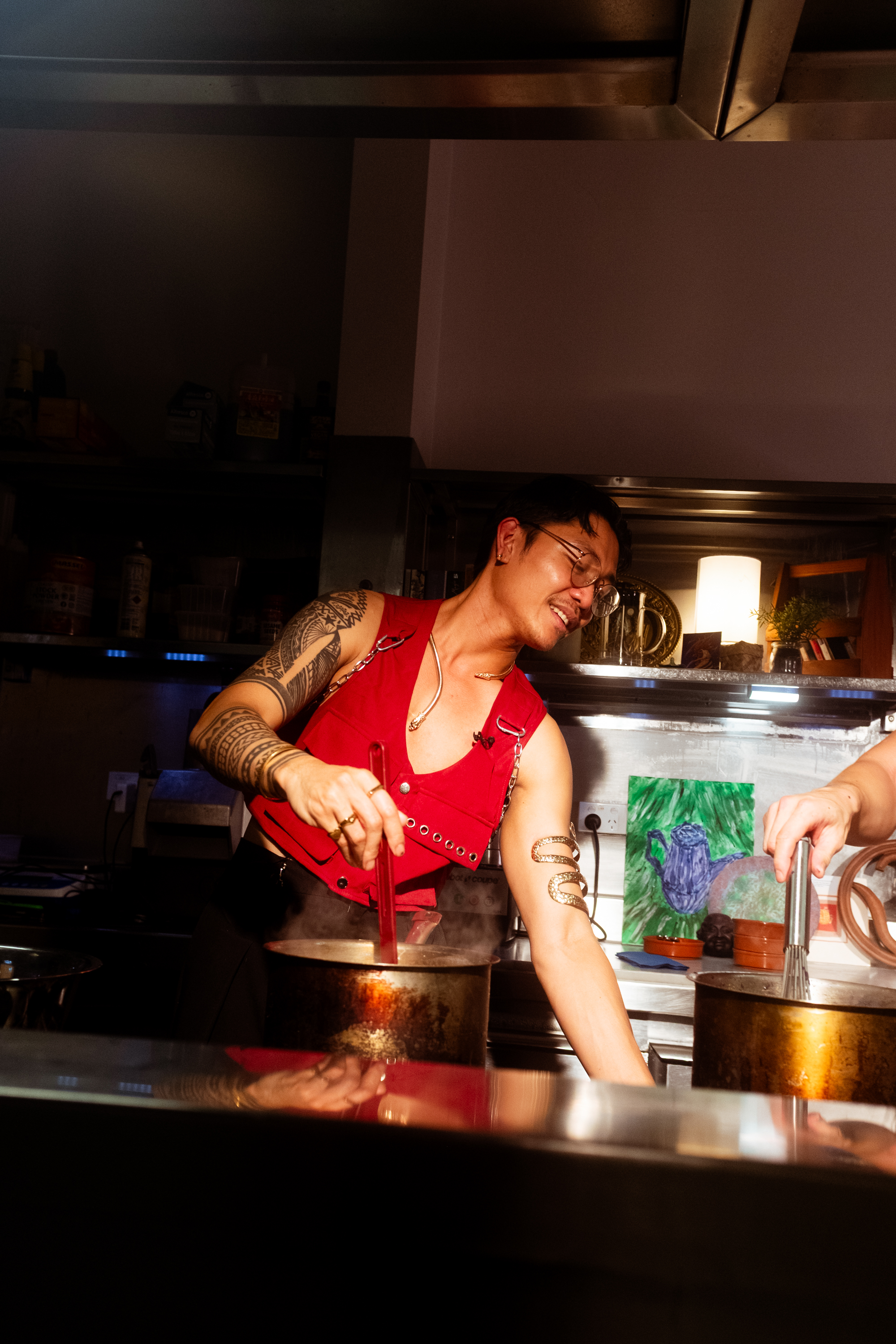 Fhred stirring the pot during the Champorado shoot.