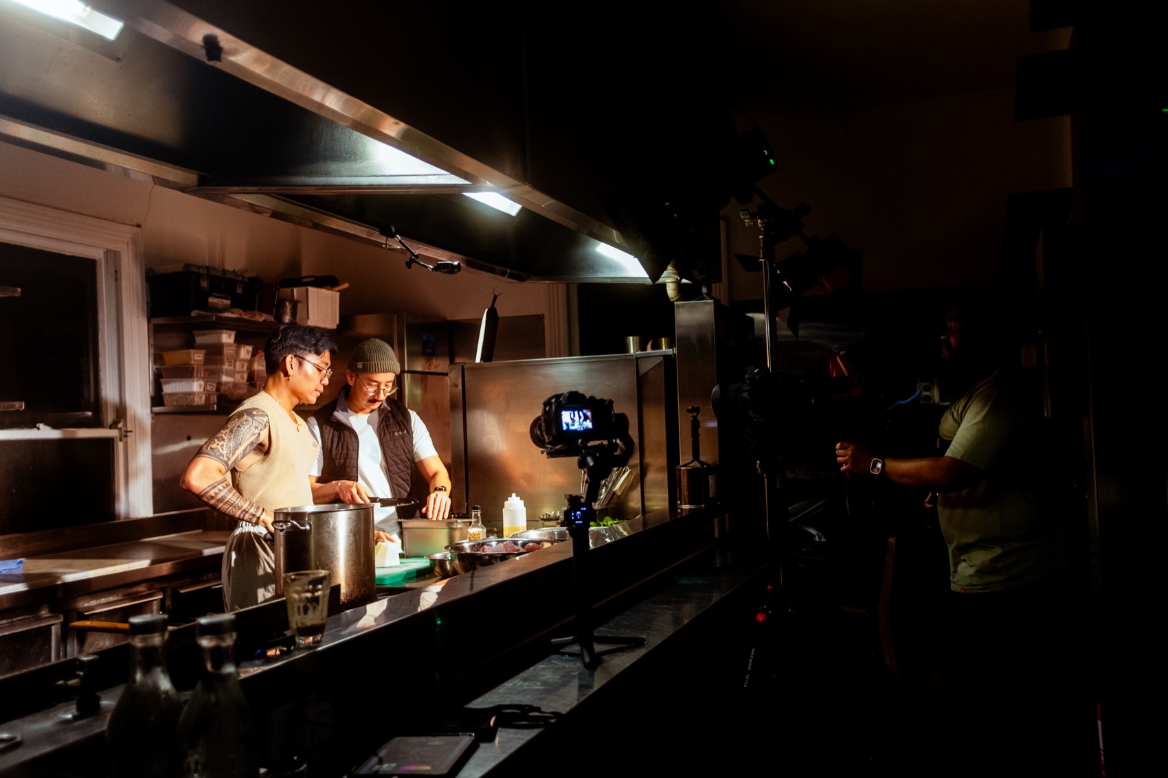 On set at the Palay and Barangay production kitchen.